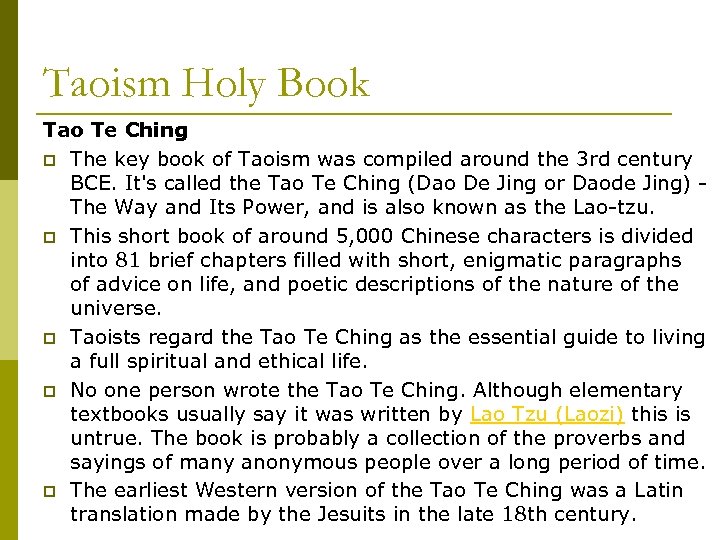 Taoism Holy Book Tao Te Ching p The key book of Taoism was compiled