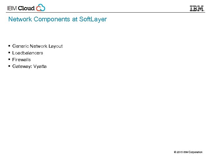 Network Components at Soft. Layer § § Generic Network Layout Loadbalancers Firewalls Gateway: Vyatta