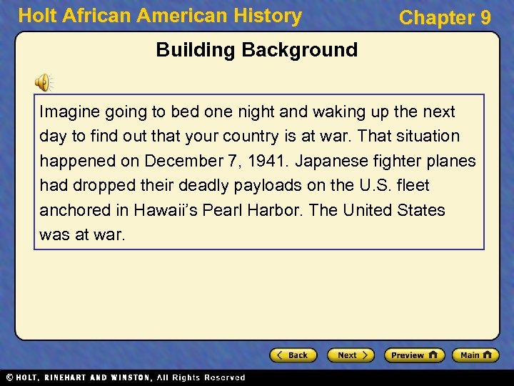 Holt African American History Chapter 9 Building Background Imagine going to bed one night