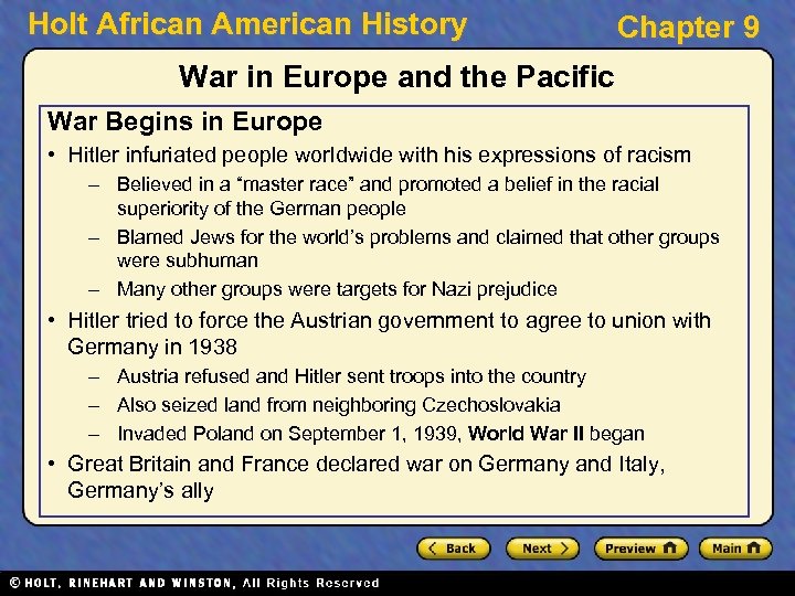 Holt African American History Chapter 9 War in Europe and the Pacific War Begins