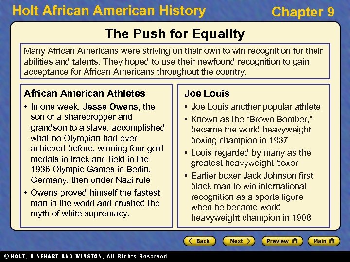 Holt African American History Chapter 9 The Push for Equality Many African Americans were