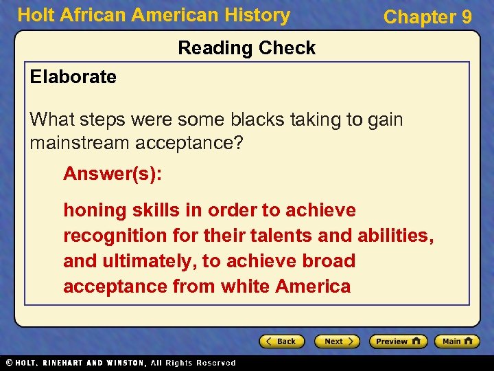 Holt African American History Chapter 9 Reading Check Elaborate What steps were some blacks