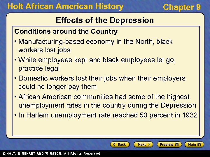 Holt African American History Chapter 9 Effects of the Depression Conditions around the Country