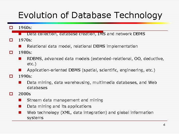 Evolution of Database Technology o 1960 s: n o 1970 s: n o Data