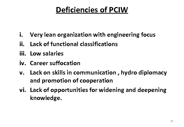 Deficiencies of PCIW i. iii. iv. v. Very lean organization with engineering focus Lack