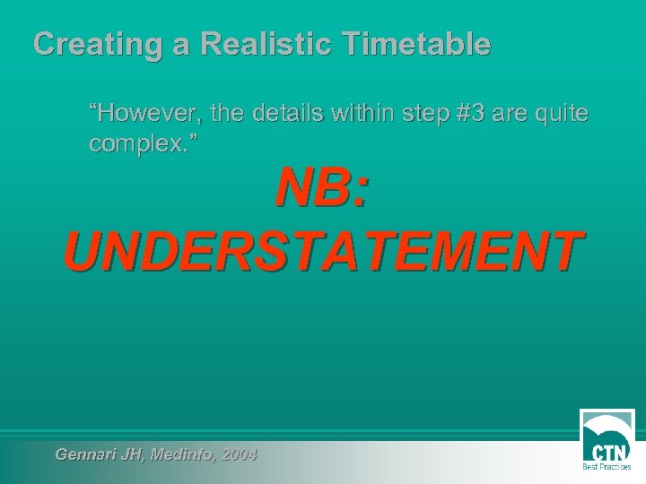 Creating a Realistic Timetable “However, the details within step #3 are quite complex. ”