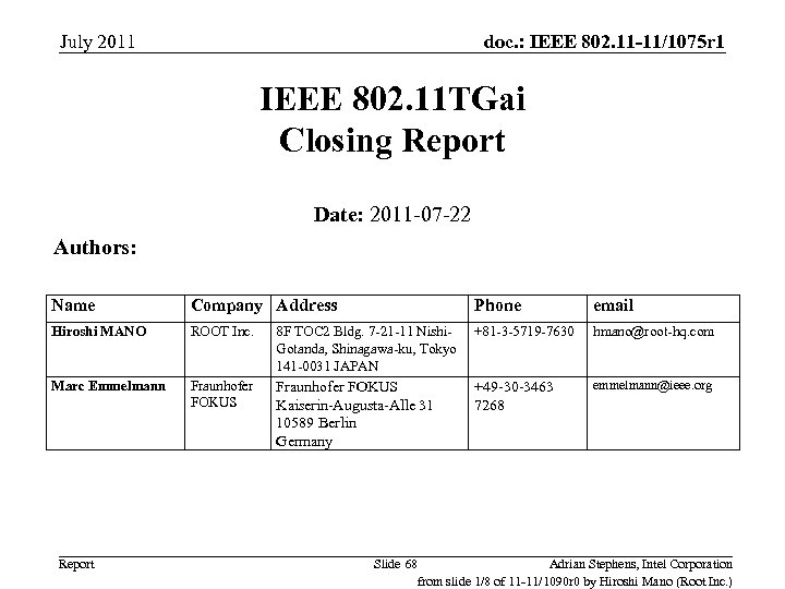 July 2011 doc. : IEEE 802. 11 -11/1075 r 1 IEEE 802. 11 TGai