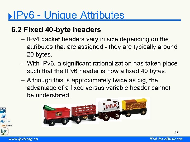 IPv 6 - Unique Attributes 6. 2 Fixed 40 -byte headers – IPv 4