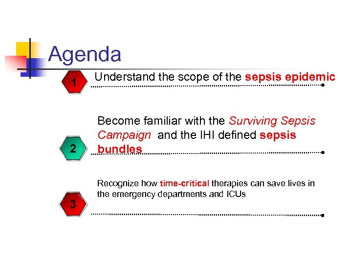 Agenda 1 Understand the scope of the sepsis epidemic 2 Become familiar with the