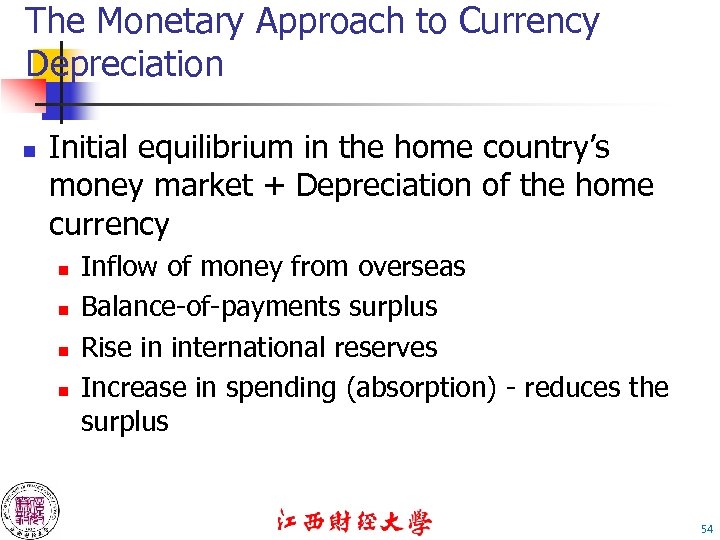 The Monetary Approach to Currency Depreciation n Initial equilibrium in the home country’s money