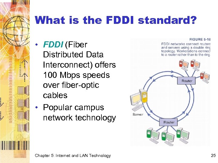 What is the FDDI standard? • FDDI (Fiber Distributed Data Interconnect) offers 100 Mbps