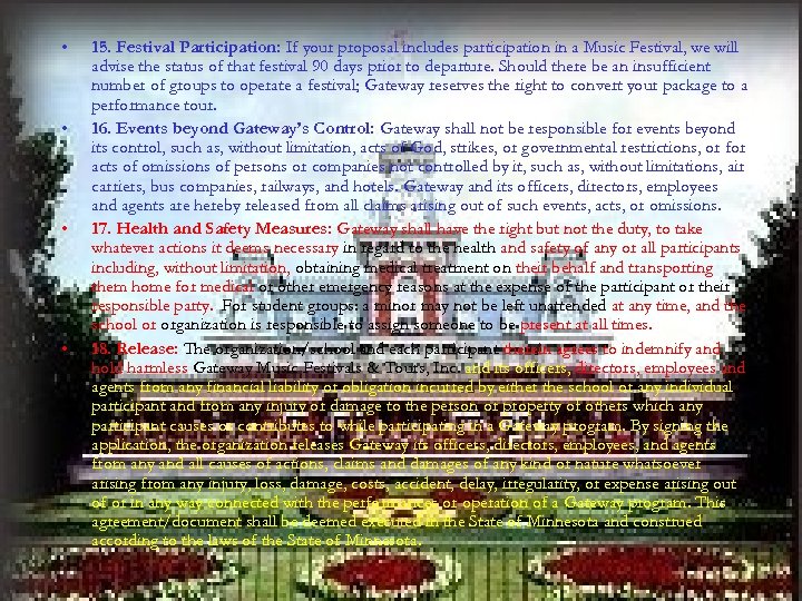  • • 15. Festival Participation: If your proposal includes participation in a Music