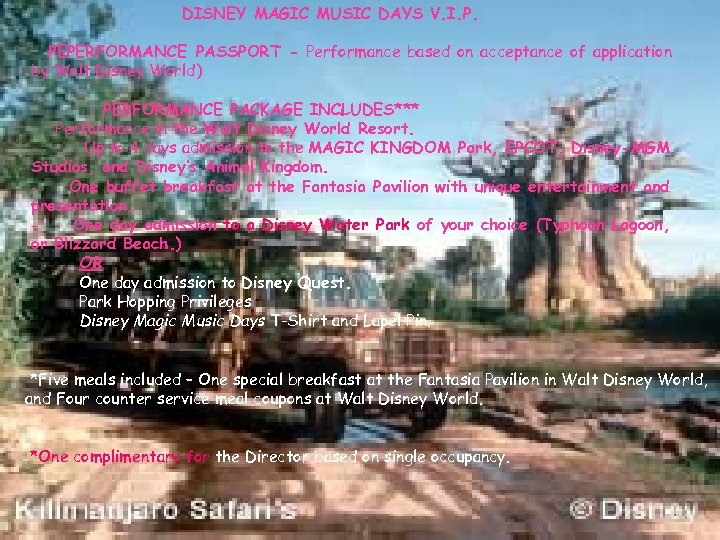 DISNEY MAGIC MUSIC DAYS V. I. P. PEPERFORMANCE PASSPORT - Performance based on acceptance