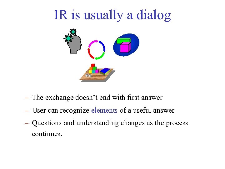 IR is usually a dialog – The exchange doesn’t end with first answer –