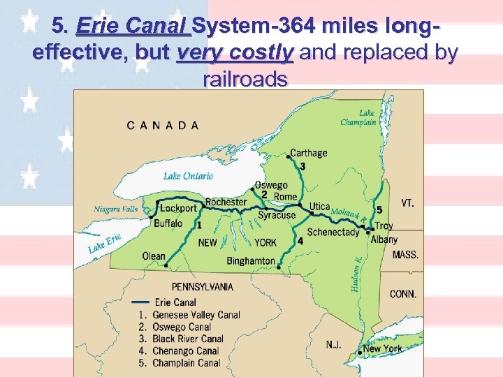 5. Erie Canal System-364 miles longeffective, but very costly and replaced by railroads 