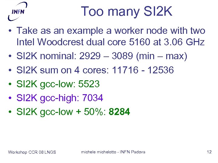 Too many SI 2 K • Take as an example a worker node with