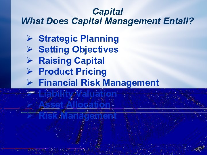 Capital What Does Capital Management Entail? Ø Ø Ø Ø Strategic Planning Setting Objectives