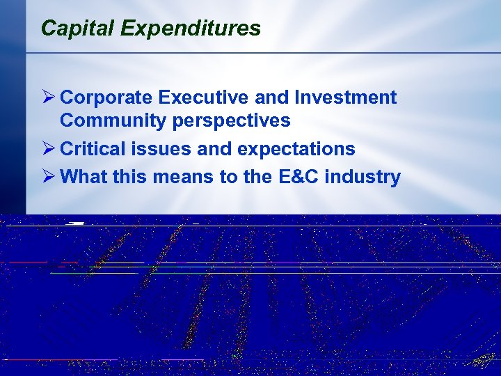 Capital Expenditures Ø Corporate Executive and Investment Community perspectives Ø Critical issues and expectations