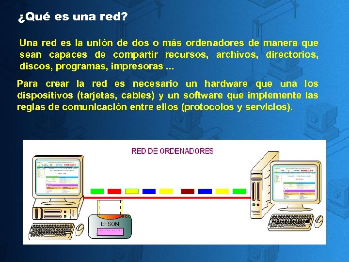 ¿Qué es una red? Una red es la unión de dos o más ordenadores