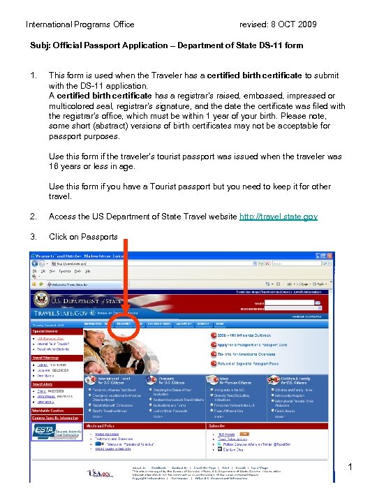 International Programs Office revised: 8 OCT 2009 Subj: Official Passport Application – Department of