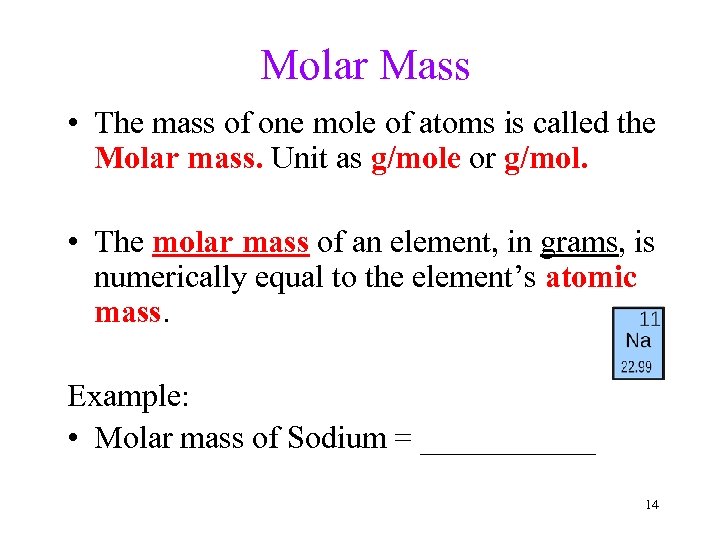 Mole Avogadro s Number Molar Mass percent composition Empirical