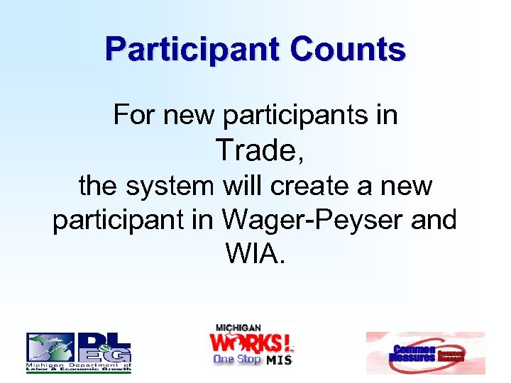 Participant Counts For new participants in Trade, the system will create a new participant