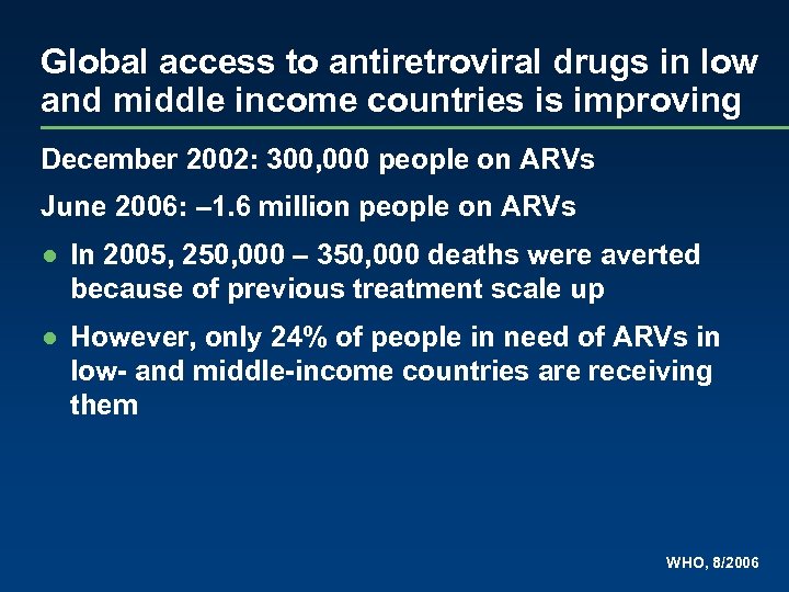 Global access to antiretroviral drugs in low and middle income countries is improving December