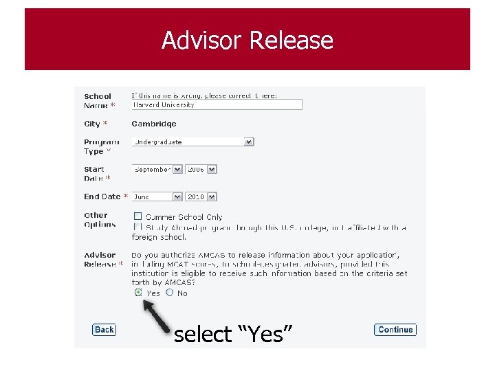 Advisor Release select “Yes” 