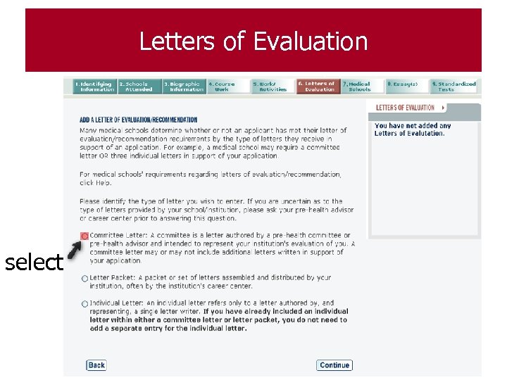 Letters of Evaluation select 