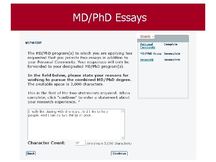  MD/Ph. D Essays 