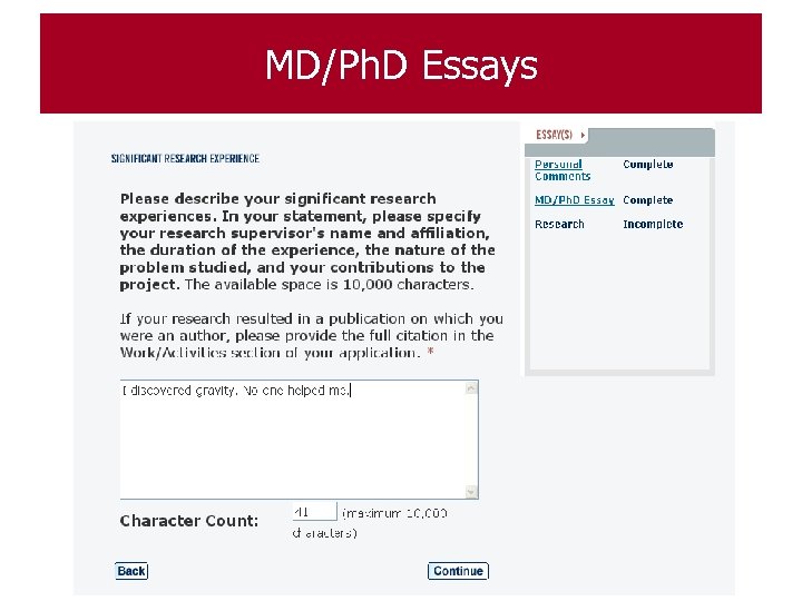 MD/Ph. D Essays 