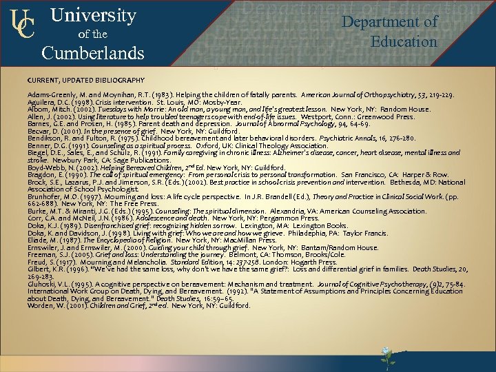 U C University of the Cumberlands Department of Education Department of Education Departmentof Education