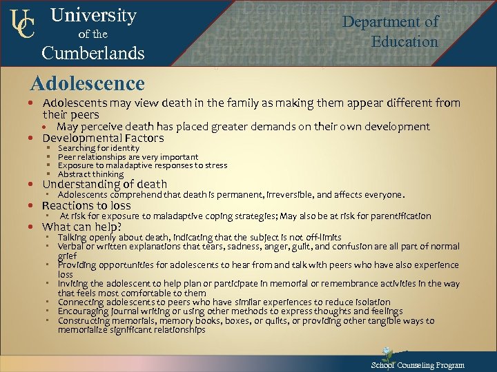 U C University of the Cumberlands Adolescence Department of Education Department of Education Departmentof