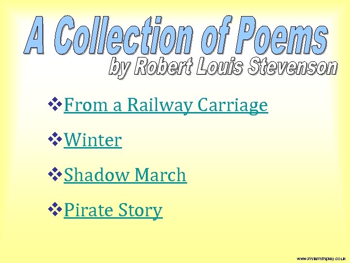 v. From a Railway Carriage v. Winter v. Shadow March v. Pirate Story www.