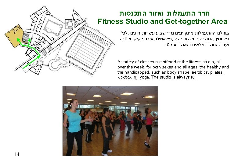  חדר התעמלות ואזור התכנסות Fitness Studio and Get-together Area באולם ההתעמלות מתקיימים מדי