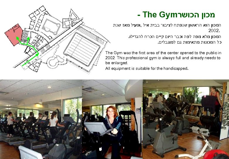 - The Gym מכון הכושר המכון הוא הראשון שנפתח לציבור בבית איל , ופעיל