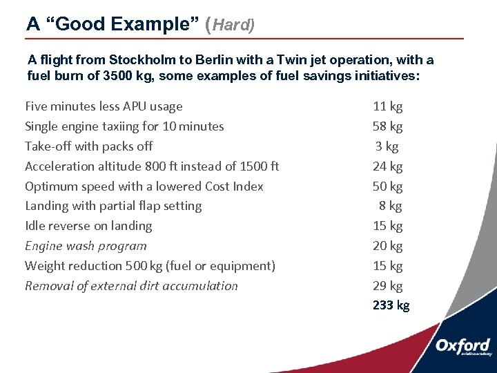 A “Good Example” (Hard) A flight from Stockholm to Berlin with a Twin jet