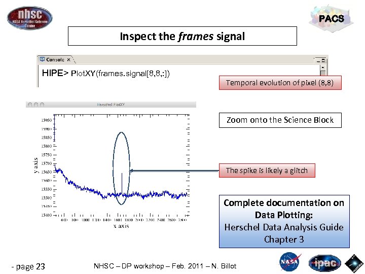 PACS Inspect the frames signal HIPE> Plot. XY(frames. signal[8, 8, : ]) Temporal evolution