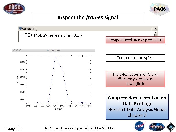 PACS Inspect the frames signal HIPE> Plot. XY(frames. signal[8, 8, : ]) Temporal evolution