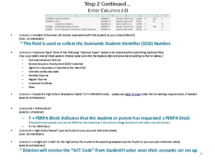 Step 2 Continued… Enter Columns J-O • Column J = Student ID Number (ID