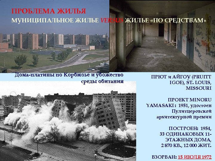 ПРОБЛЕМА ЖИЛЬЯ МУНИЦИПАЛЬНОЕ ЖИЛЬЕ VERSUS ЖИЛЬЕ «ПО СРЕДСТВАМ» Дома-платины по Корбюзье и убожество среды