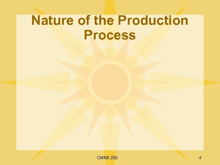 Nature of the Production Process CMNS 230 4 