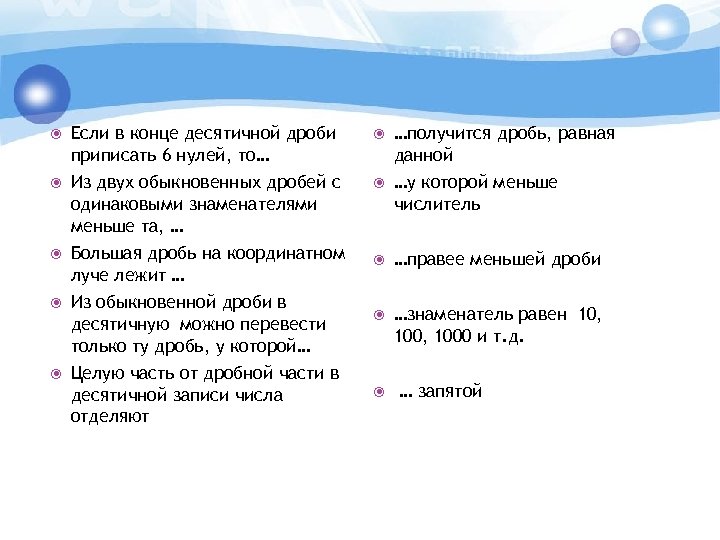  Если в конце десятичной дроби приписать 6 нулей, то… …получится дробь, равная данной