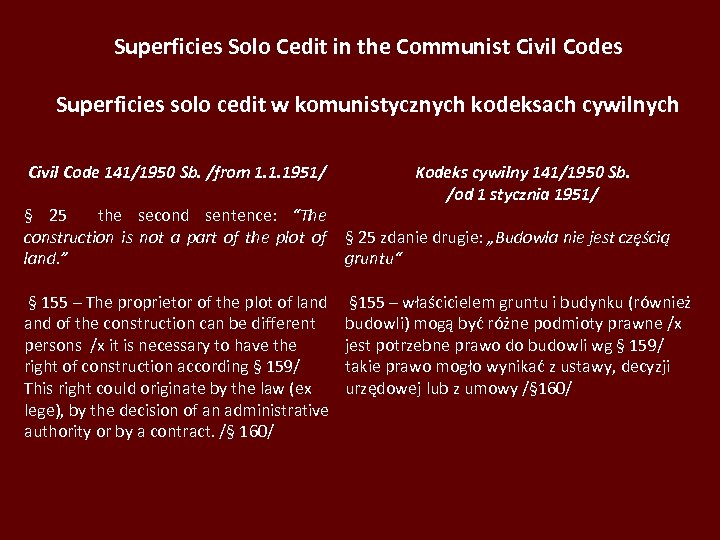 Superficies Solo Cedit in the Communist Civil Codes Superficies solo cedit w komunistycznych kodeksach