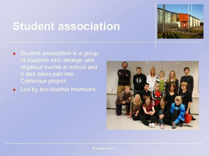 Student association l l Student association is a group of students who arrange and