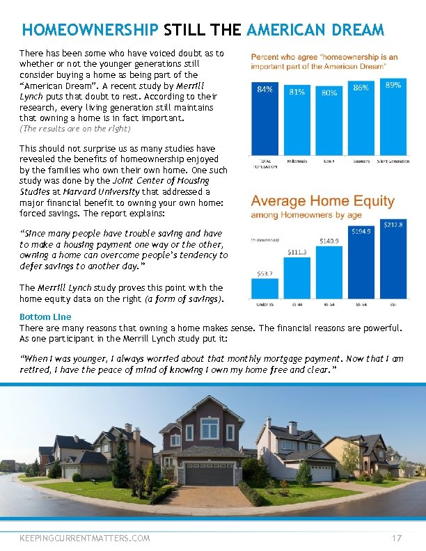 HOMEOWNERSHIP STILL THE AMERICAN DREAM There has been some who have voiced doubt as