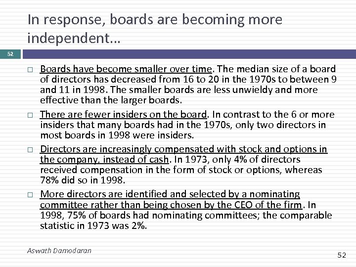 In response, boards are becoming more independent… 52 Boards have become smaller over time.