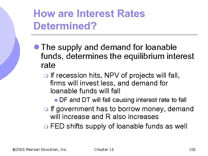 How are Interest Rates Determined? l The supply and demand for loanable funds, determines