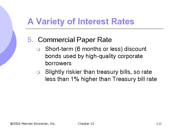 A Variety of Interest Rates 5. Commercial Paper Rate m m Short-term (6 months