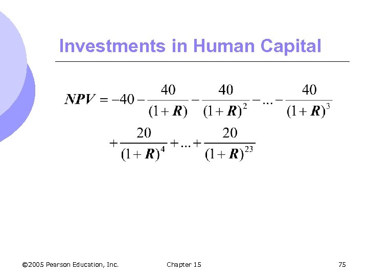 Investments in Human Capital © 2005 Pearson Education, Inc. Chapter 15 75 